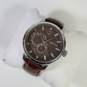 Nautica Mens Watch Brown Leather Strap Watch